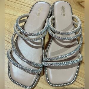 Women's Cushionaire Silver Bedazzled Strappy Sandals